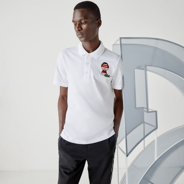 Lacoste SPORT Collab Youssef SY Cotton Piqué Polo Shirt Pánské - Šortky Bílé / Tmavě Blankyt Blankyt